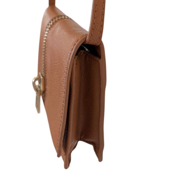 Sergio Ferreti Bag Womens Y2K Elevated Basic Tan Leather Gold Zipper Crossbody - Picture 4 of 15